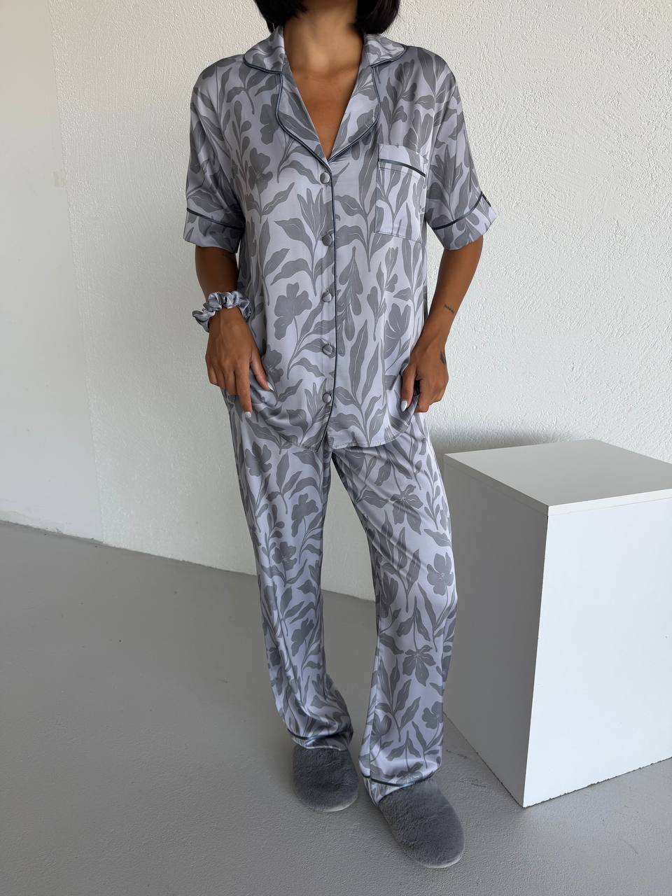 4 Parça Premium Saten Pijama Seti | Toka & Bandana Dahil ✨
