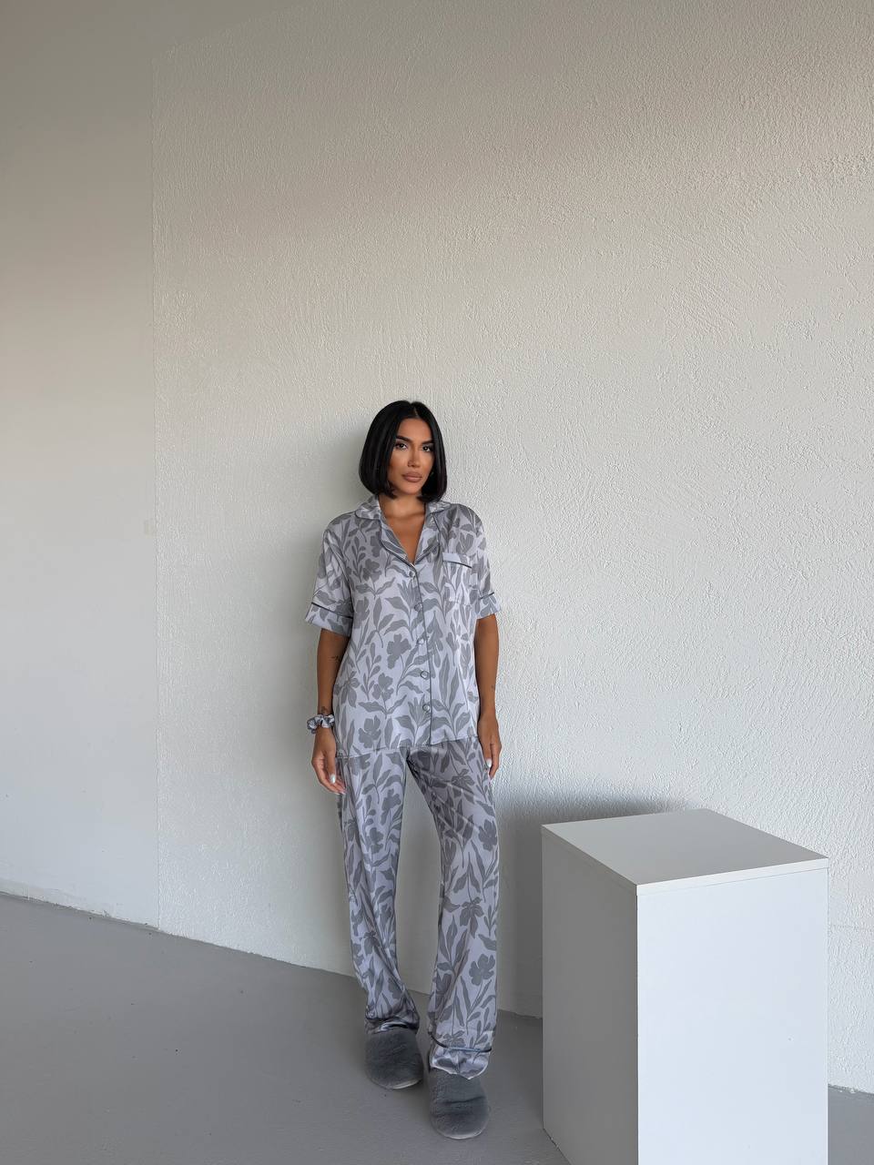 4 Parça Premium Saten Pijama Seti | Toka & Bandana Dahil ✨