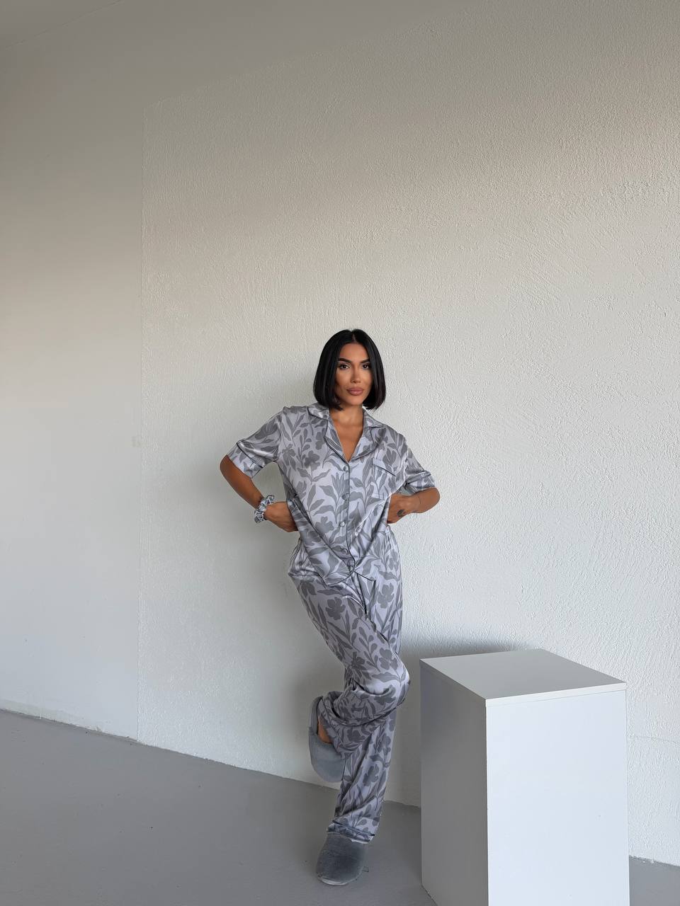 4 Parça Premium Saten Pijama Seti | Toka & Bandana Dahil ✨