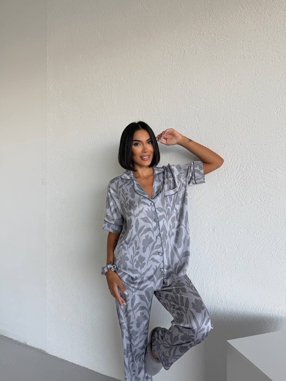 4 Parça Premium Saten Pijama Seti | Toka & Bandana Dahil ✨