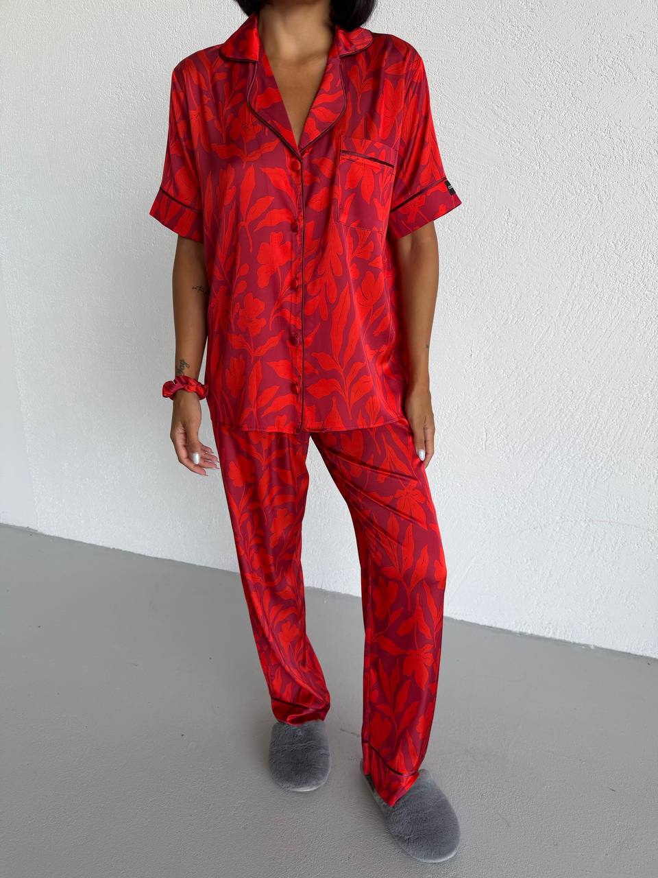 4 Parça Premium Saten Pijama Seti | Toka & Bandana Dahil ✨