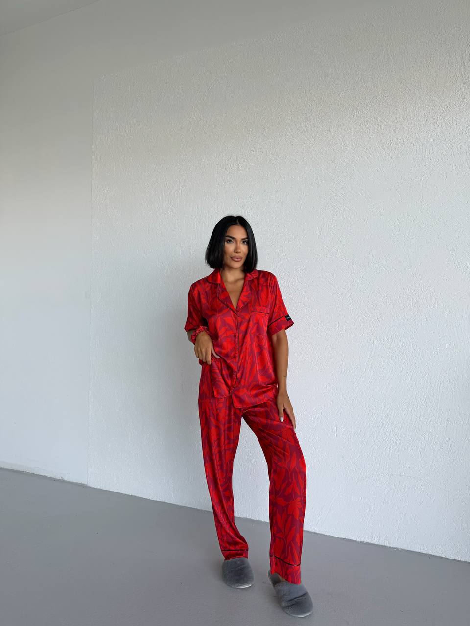 4 Parça Premium Saten Pijama Seti | Toka & Bandana Dahil ✨