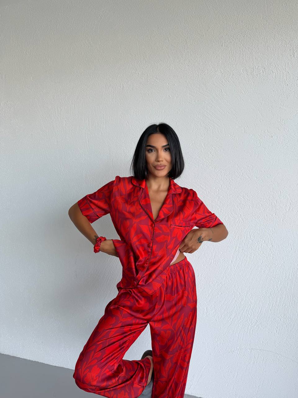 4 Parça Premium Saten Pijama Seti | Toka & Bandana Dahil ✨