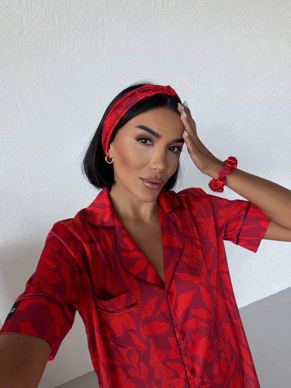 4 Parça Premium Saten Pijama Seti | Toka & Bandana Dahil ✨