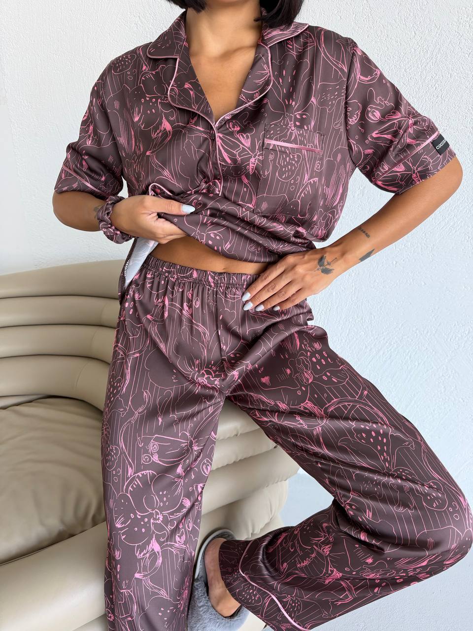 4 Parça Premium Saten Pijama Seti | Toka & Bandana Dahil ✨