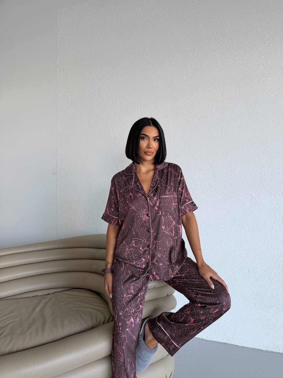4 Parça Premium Saten Pijama Seti | Toka & Bandana Dahil ✨