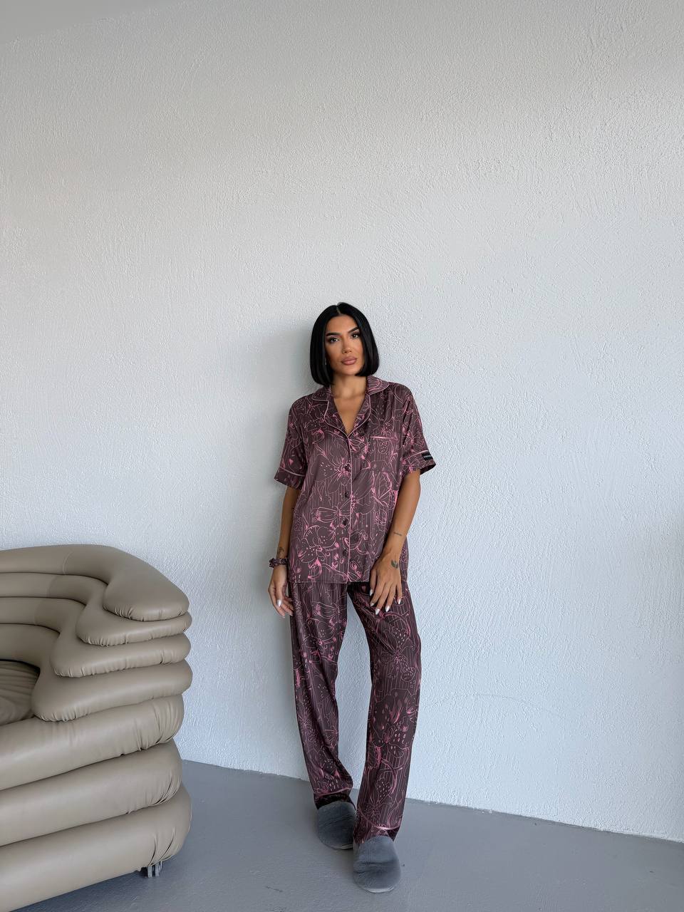 4 Parça Premium Saten Pijama Seti | Toka & Bandana Dahil ✨