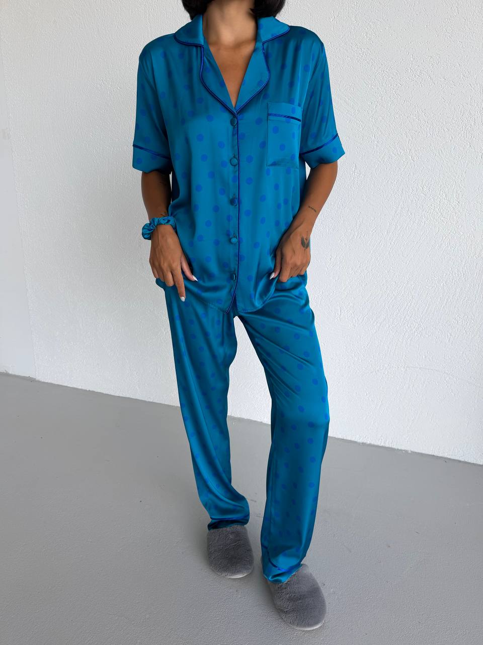 4 Parça Premium Saten Pijama Seti | Toka & Bandana Dahil ✨