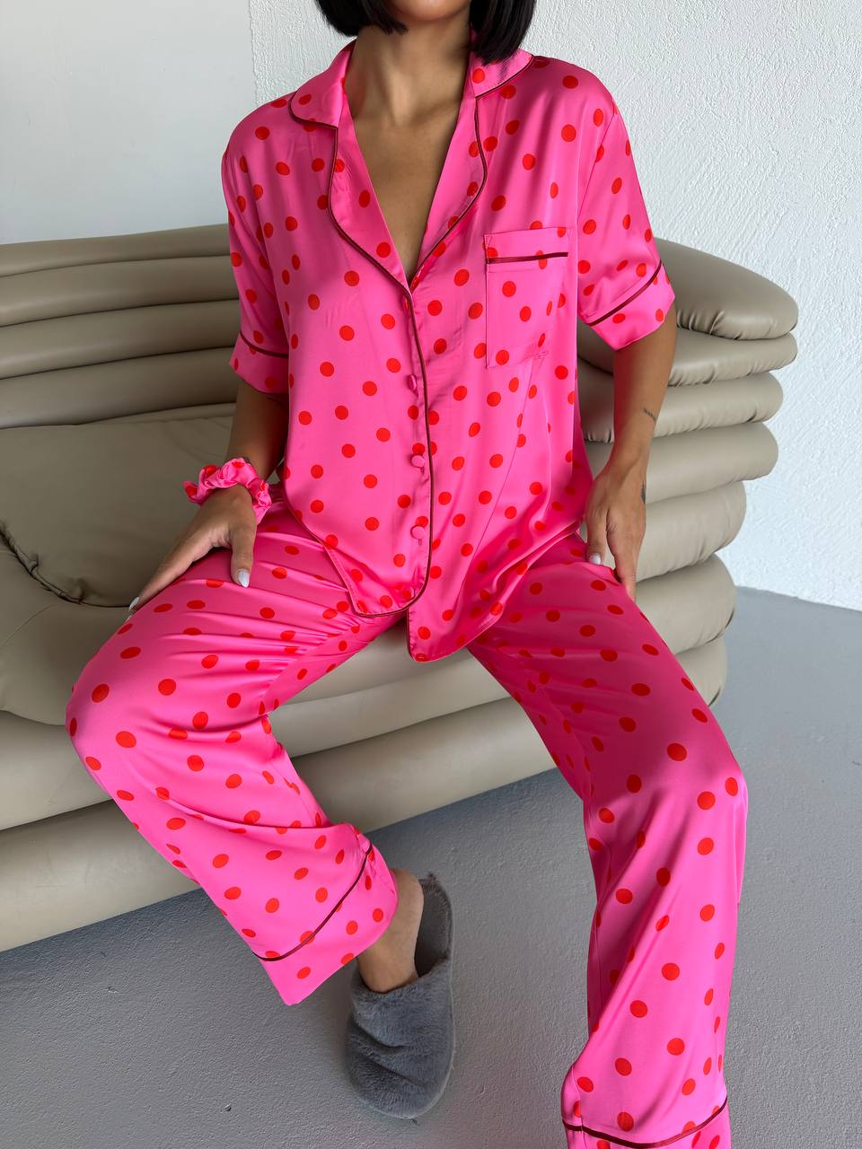 4 Parça Premium Saten Pijama Seti | Toka & Bandana Dahil ✨