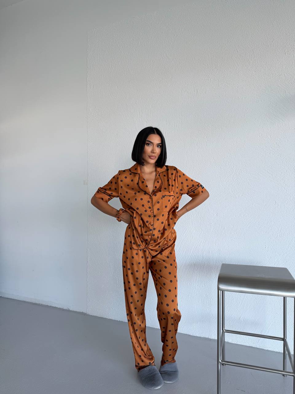 4 Parça Premium Saten Pijama Seti | Toka & Bandana Dahil ✨