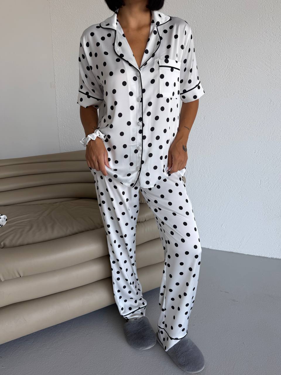 4 Parça Premium Saten Pijama Seti | Toka & Bandana Dahil ✨