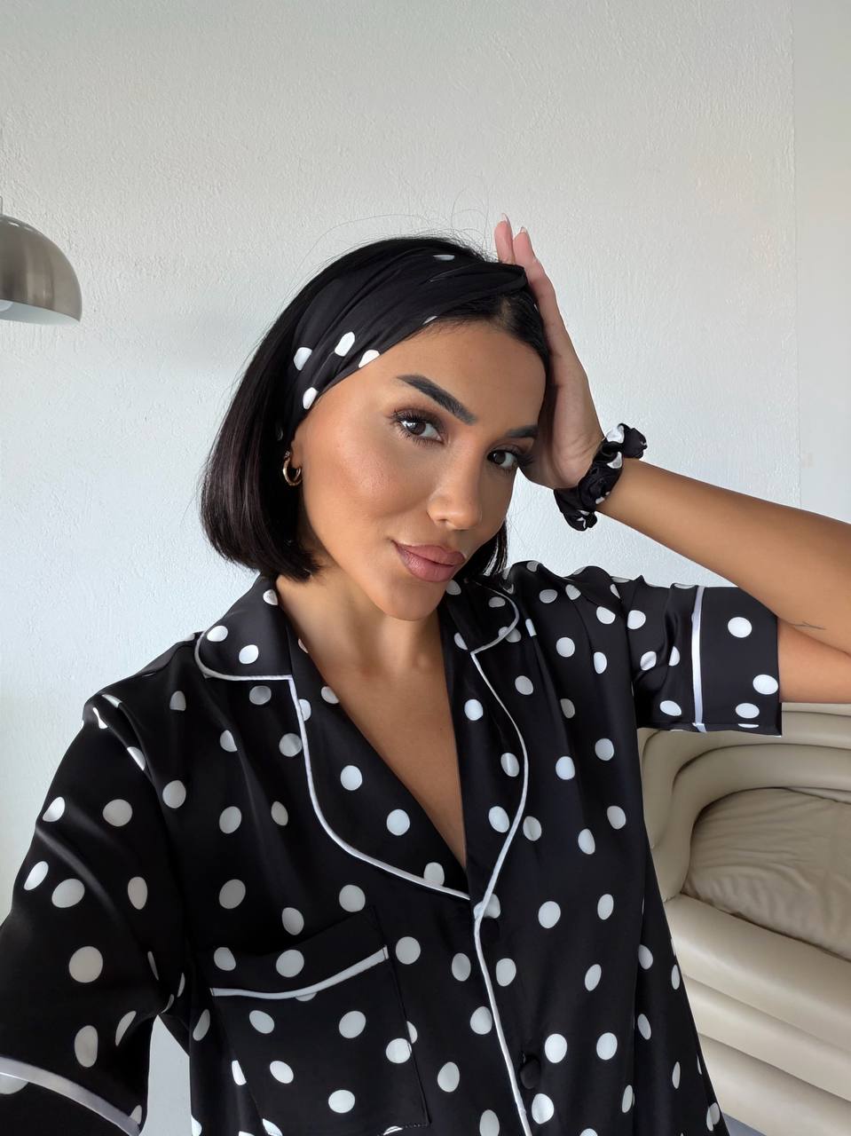 4 Parça Premium Saten Pijama Seti | Toka & Bandana Dahil ✨