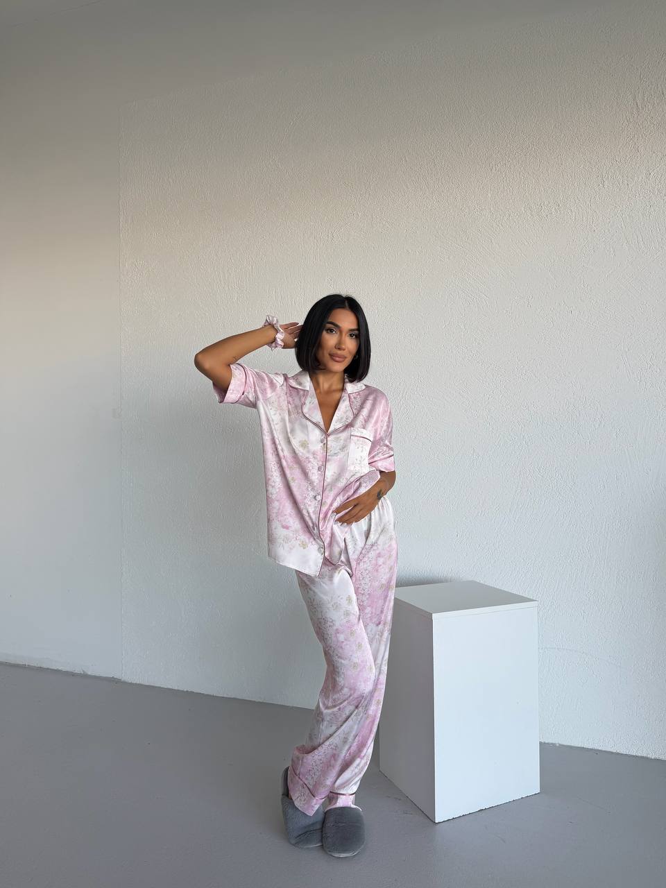 4 Parça Premium Saten Pijama Seti | Toka & Bandana Dahil ✨