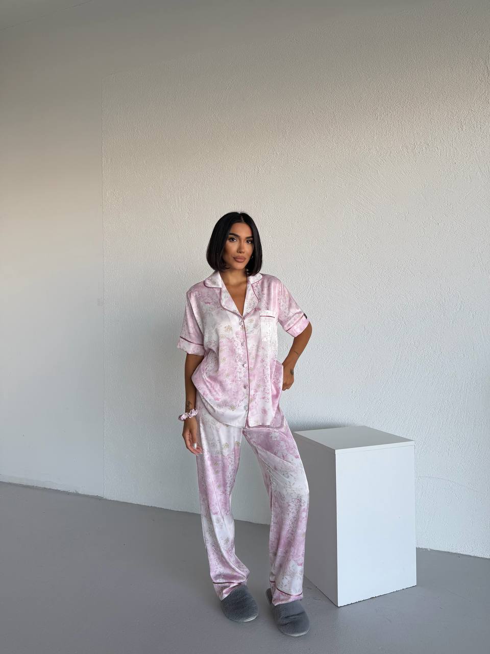 4 Parça Premium Saten Pijama Seti | Toka & Bandana Dahil ✨