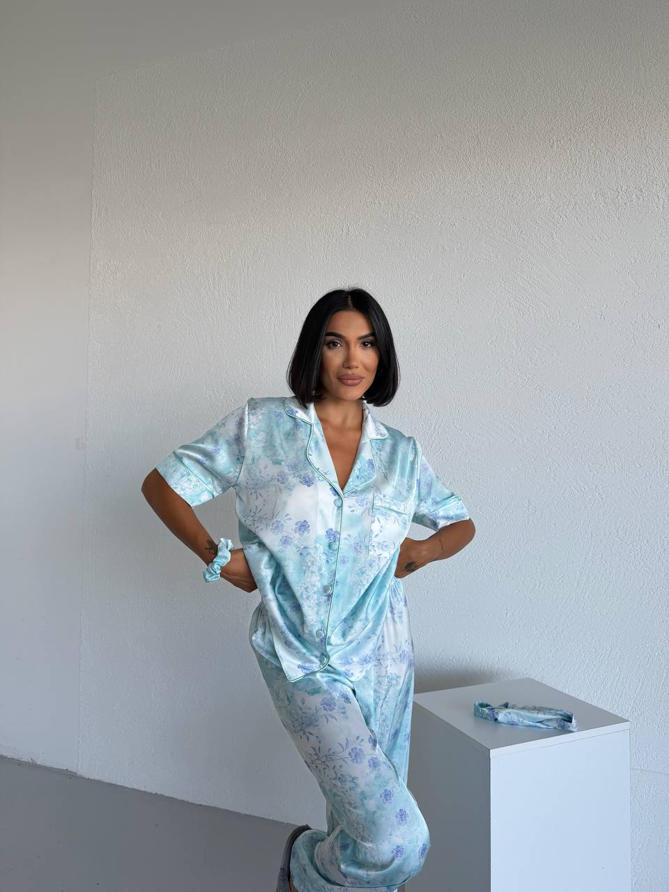 4 Parça Premium Saten Pijama Seti | Toka & Bandana Dahil ✨