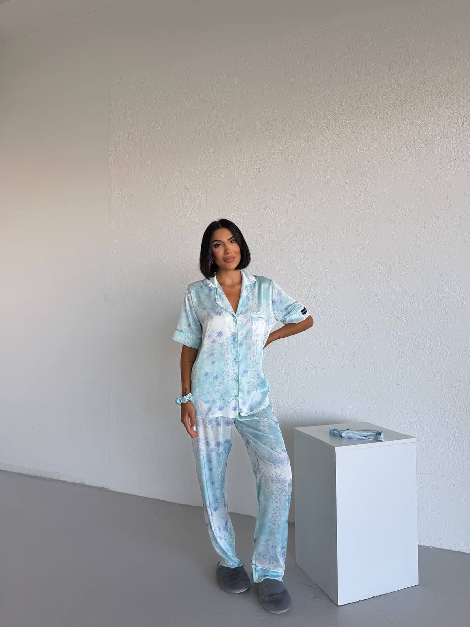 4 Parça Premium Saten Pijama Seti | Toka & Bandana Dahil ✨