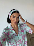4 Parça Premium Saten Pijama Seti | Toka & Bandana Dahil ✨