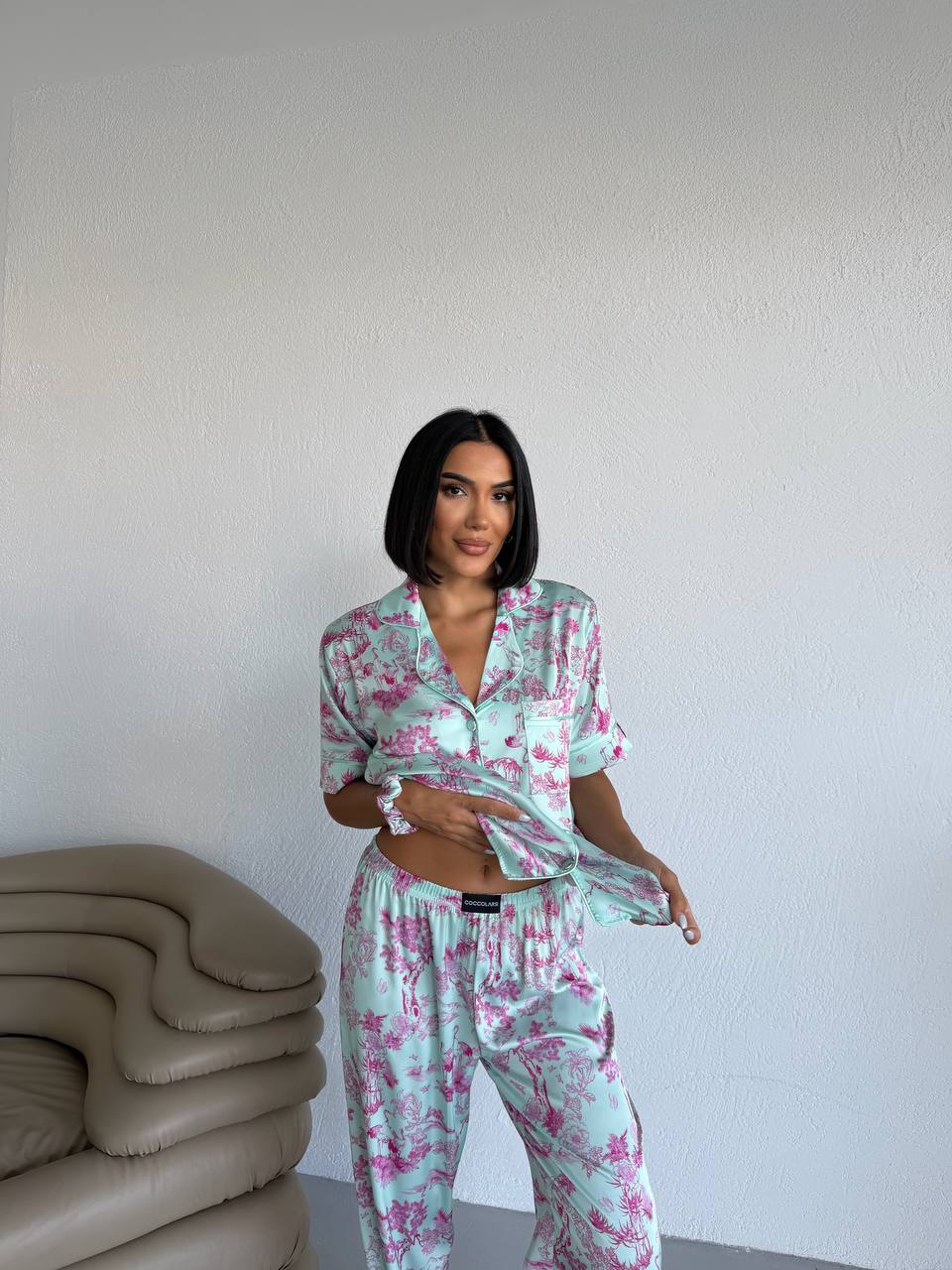 4 Parça Premium Saten Pijama Seti | Toka & Bandana Dahil ✨