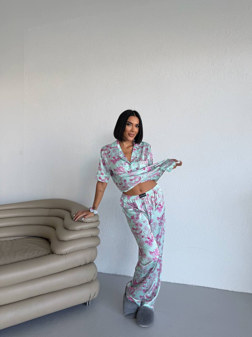 4 Parça Premium Saten Pijama Seti | Toka & Bandana Dahil ✨