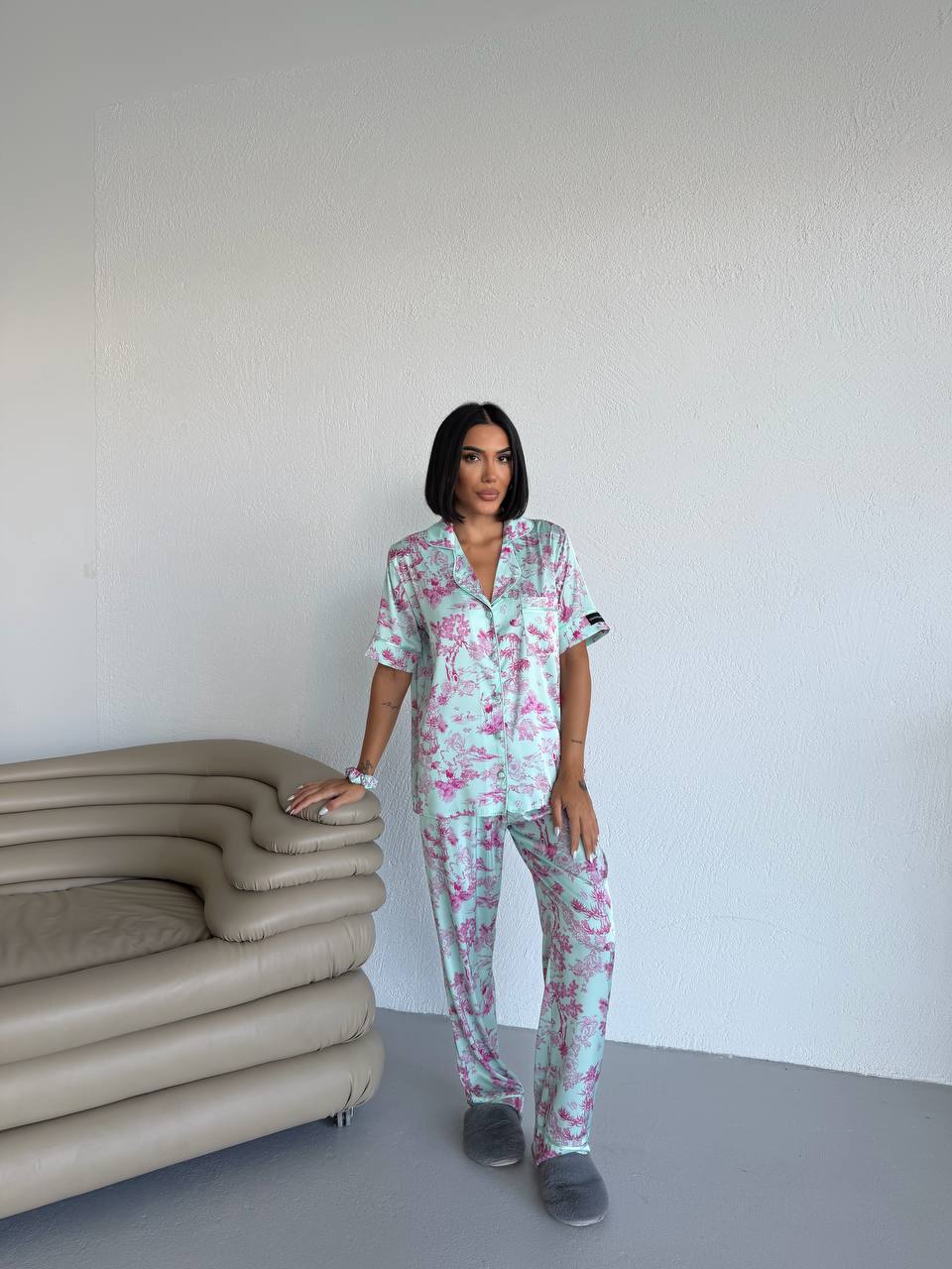 4 Parça Premium Saten Pijama Seti | Toka & Bandana Dahil ✨