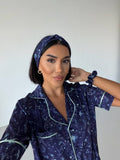 4 Parça Premium Saten Pijama Seti | Toka & Bandana Dahil ✨