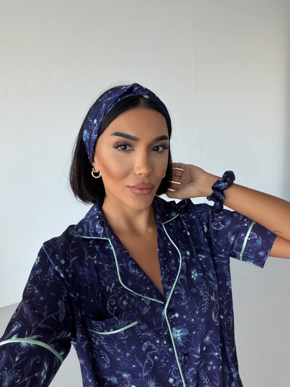 4 Parça Premium Saten Pijama Seti | Toka & Bandana Dahil ✨