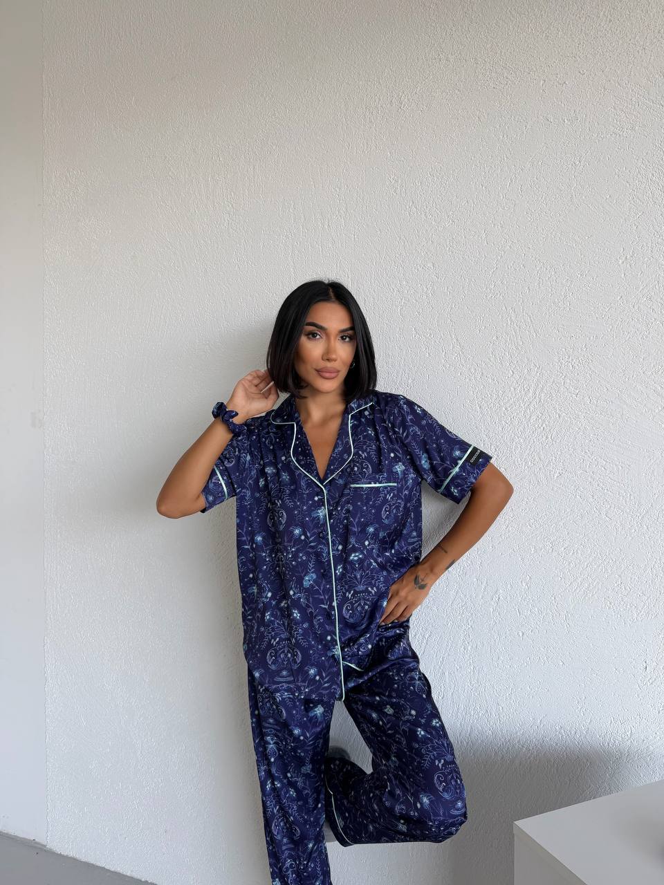 4 Parça Premium Saten Pijama Seti | Toka & Bandana Dahil ✨