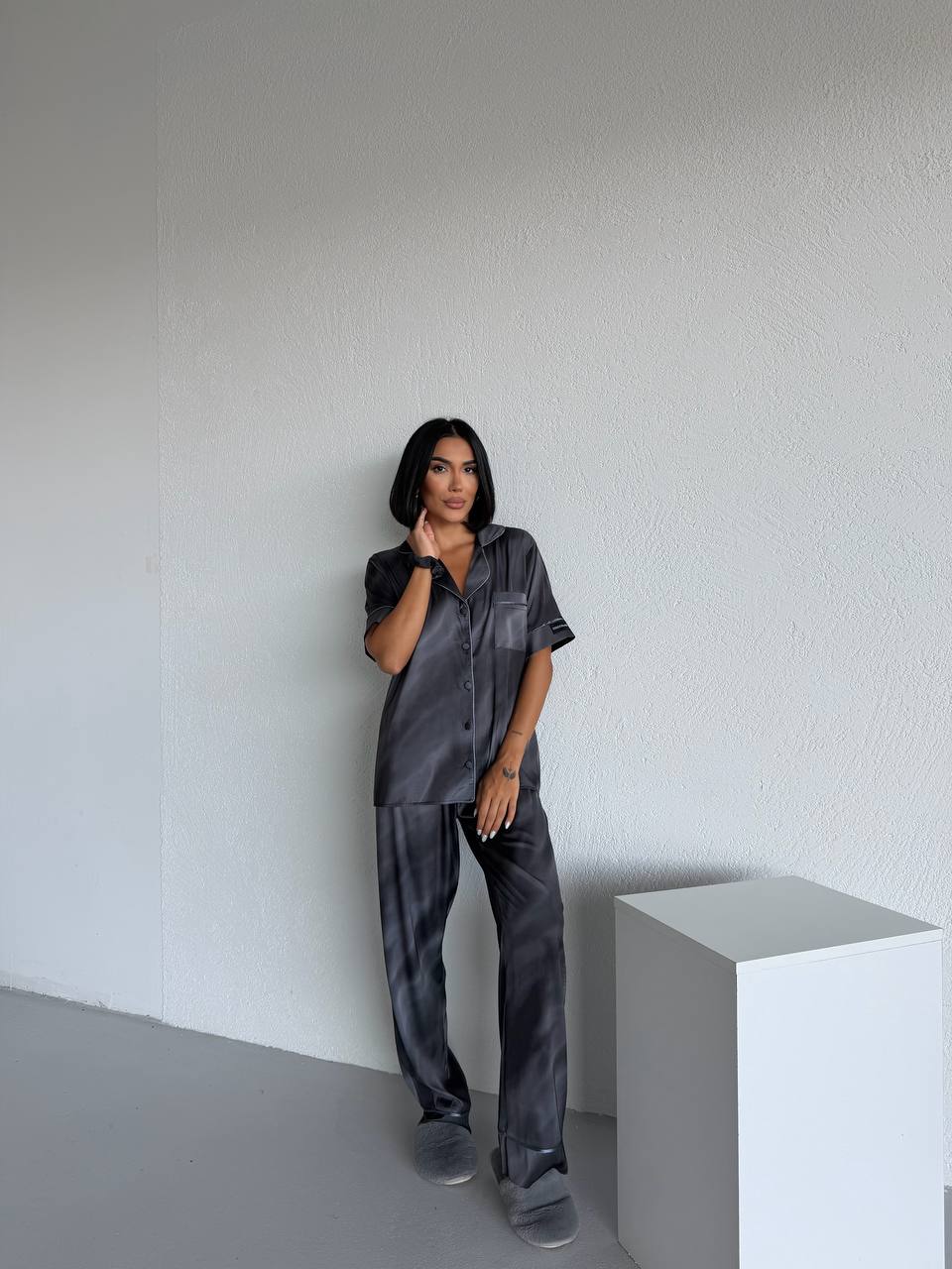 4 Parça Premium Saten Pijama Seti | Toka & Bandana Dahil ✨