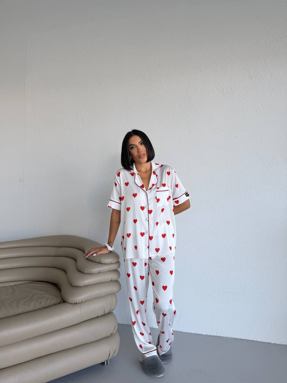 4 Parça Premium Saten Pijama Seti | Toka & Bandana Dahil ✨