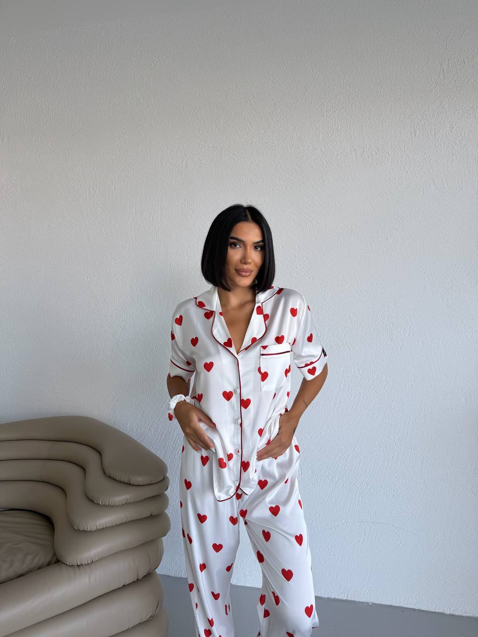 4 Parça Premium Saten Pijama Seti | Toka & Bandana Dahil ✨