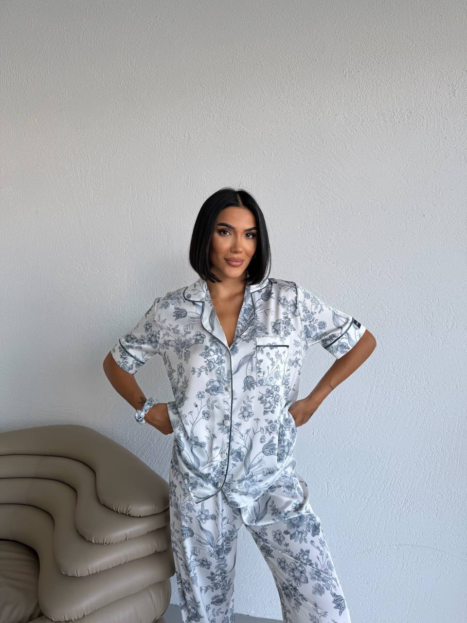 4 Parça Premium Saten Pijama Seti | Toka & Bandana Dahil ✨