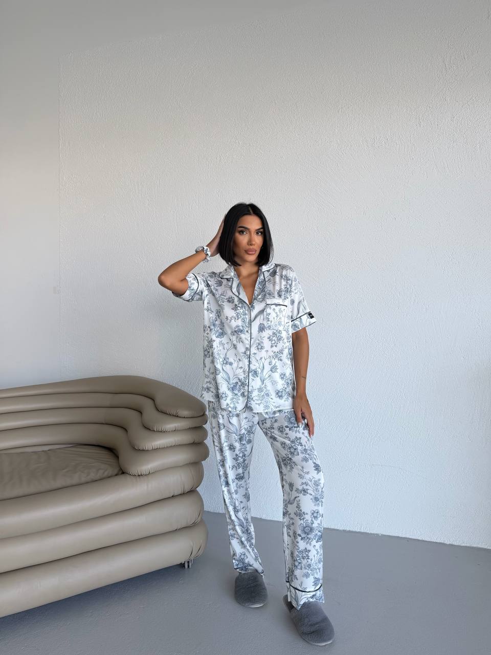4 Parça Premium Saten Pijama Seti | Toka & Bandana Dahil ✨