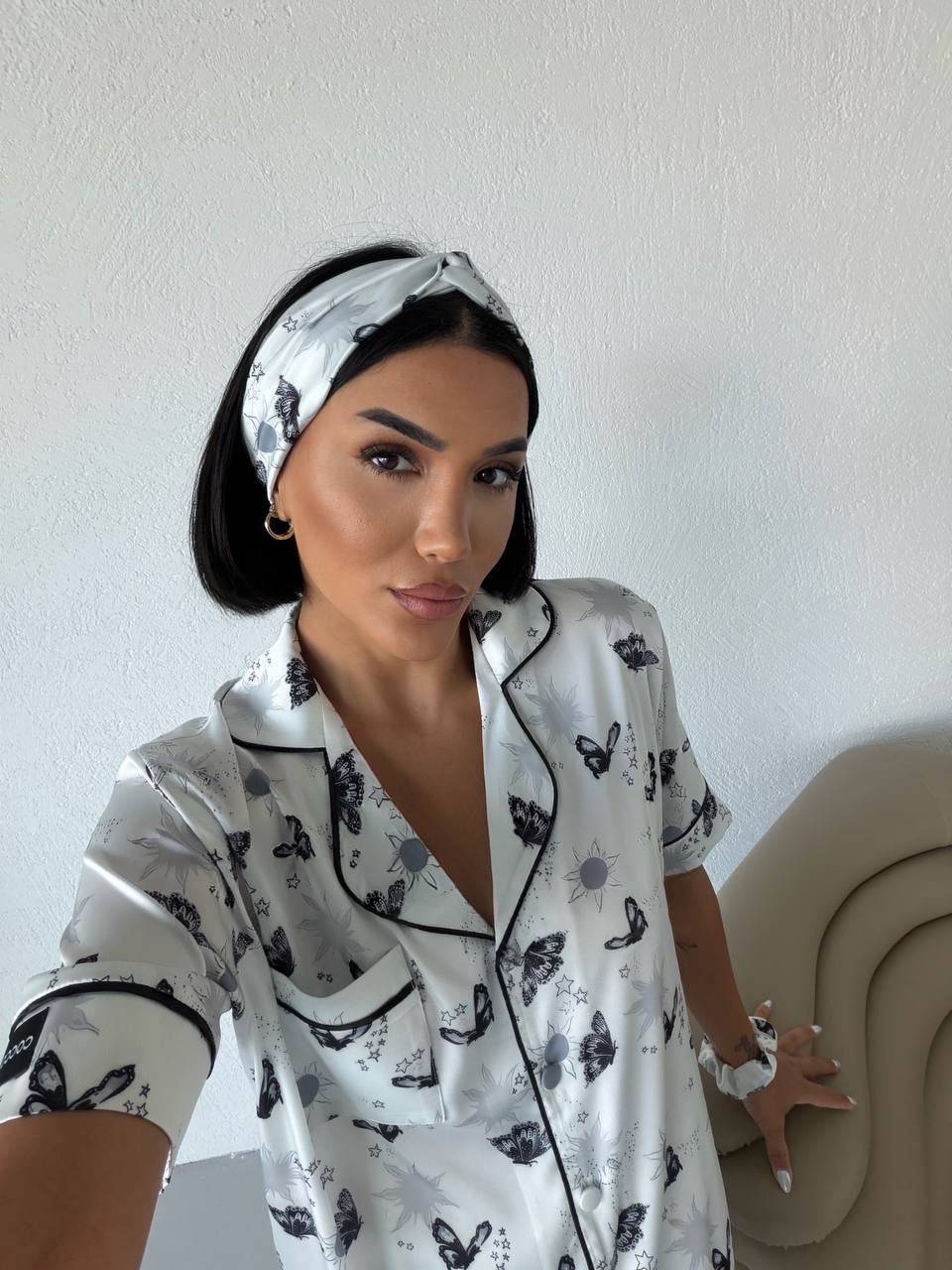 4 Parça Premium Saten Pijama Seti | Toka & Bandana Dahil ✨