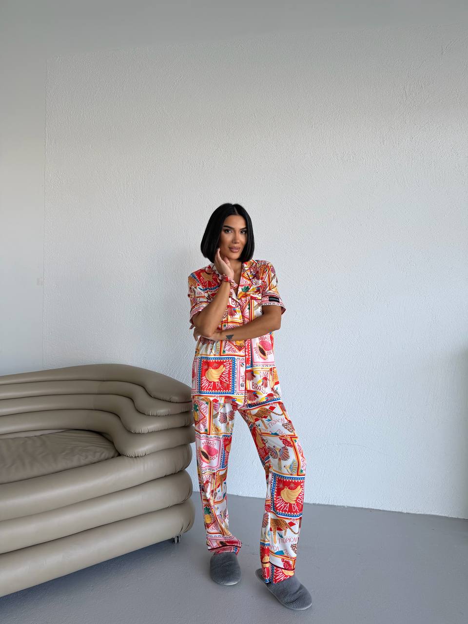 4 Parça Premium Saten Pijama Seti | Toka & Bandana Dahil ✨