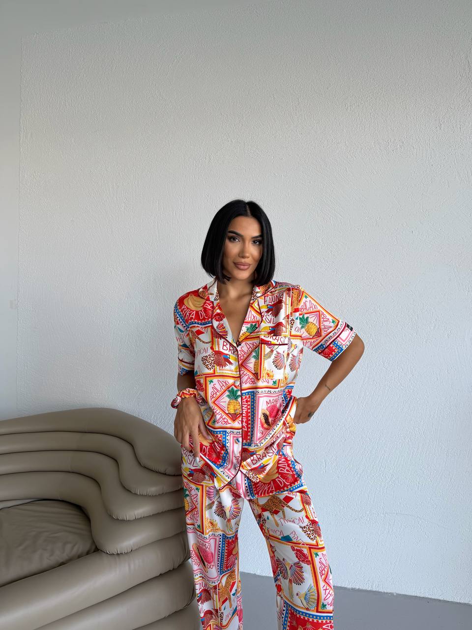 4 Parça Premium Saten Pijama Seti | Toka & Bandana Dahil ✨