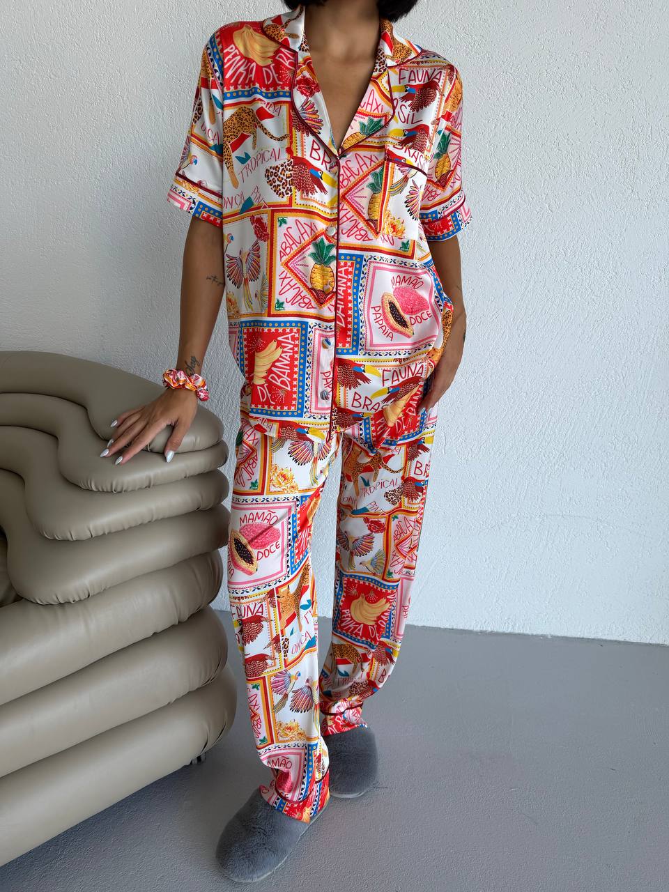 4 Parça Premium Saten Pijama Seti | Toka & Bandana Dahil ✨