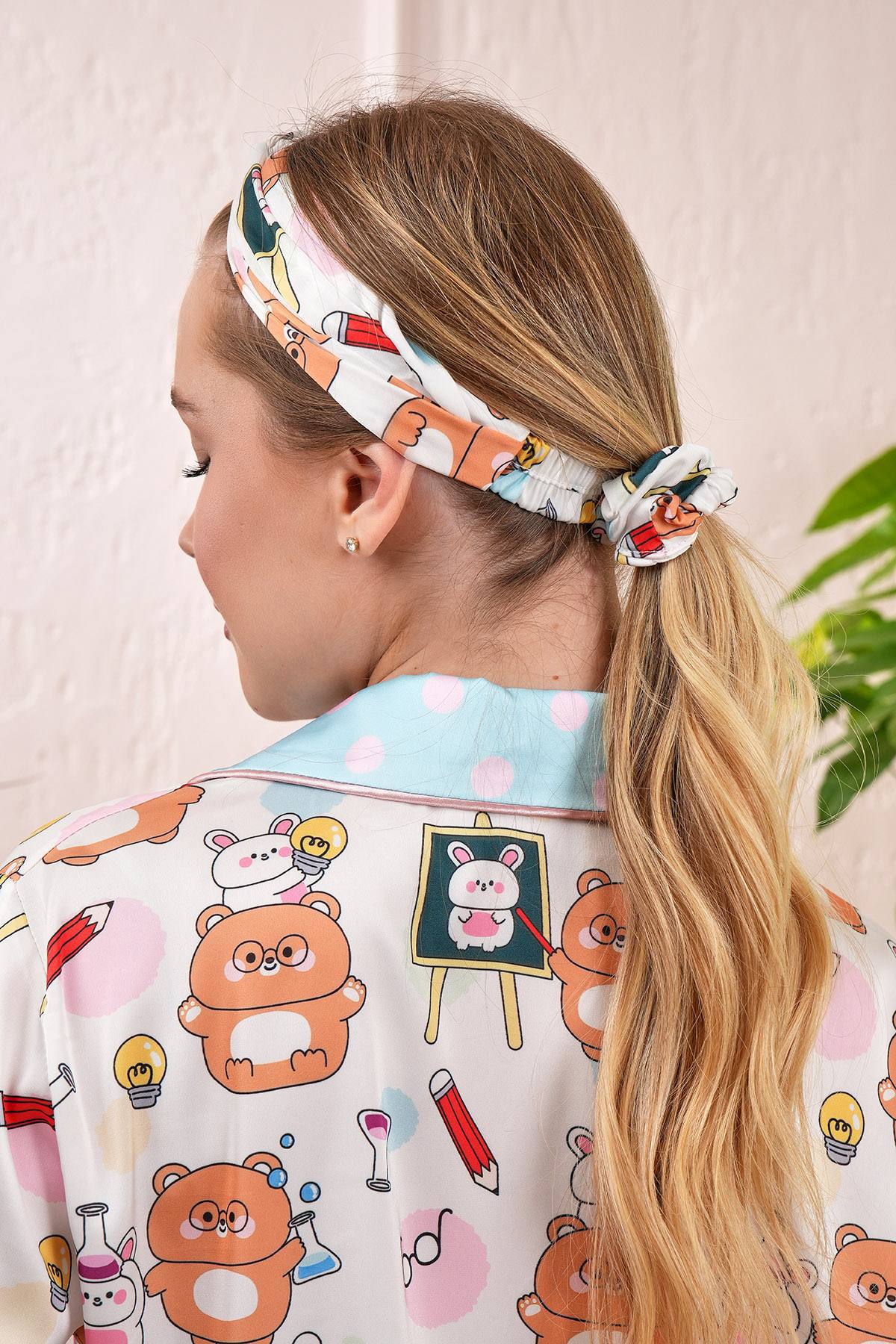 4 Parça Premium Saten Pijama Seti | Toka & Bandana Dahil ✨