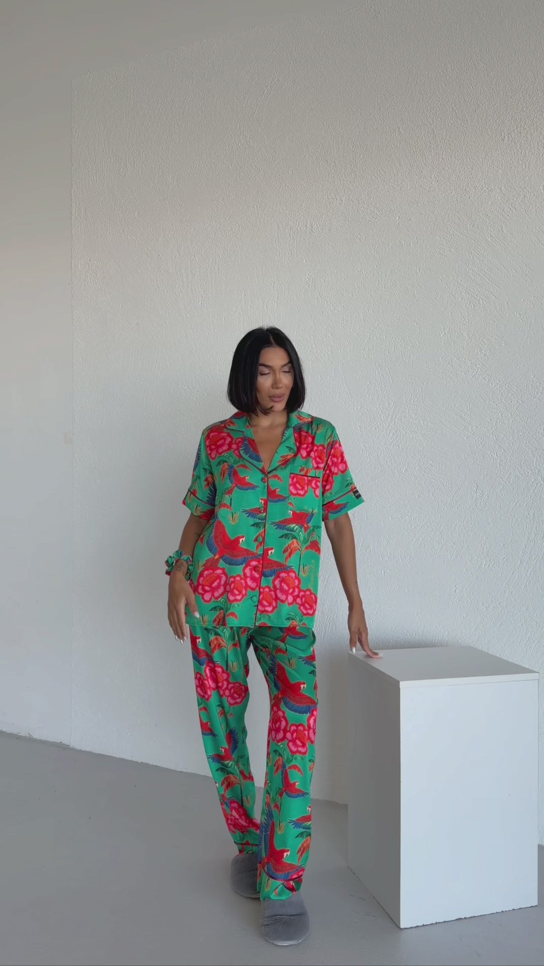 4 Parça Premium Saten Pijama Seti | Toka & Bandana Dahil ✨
