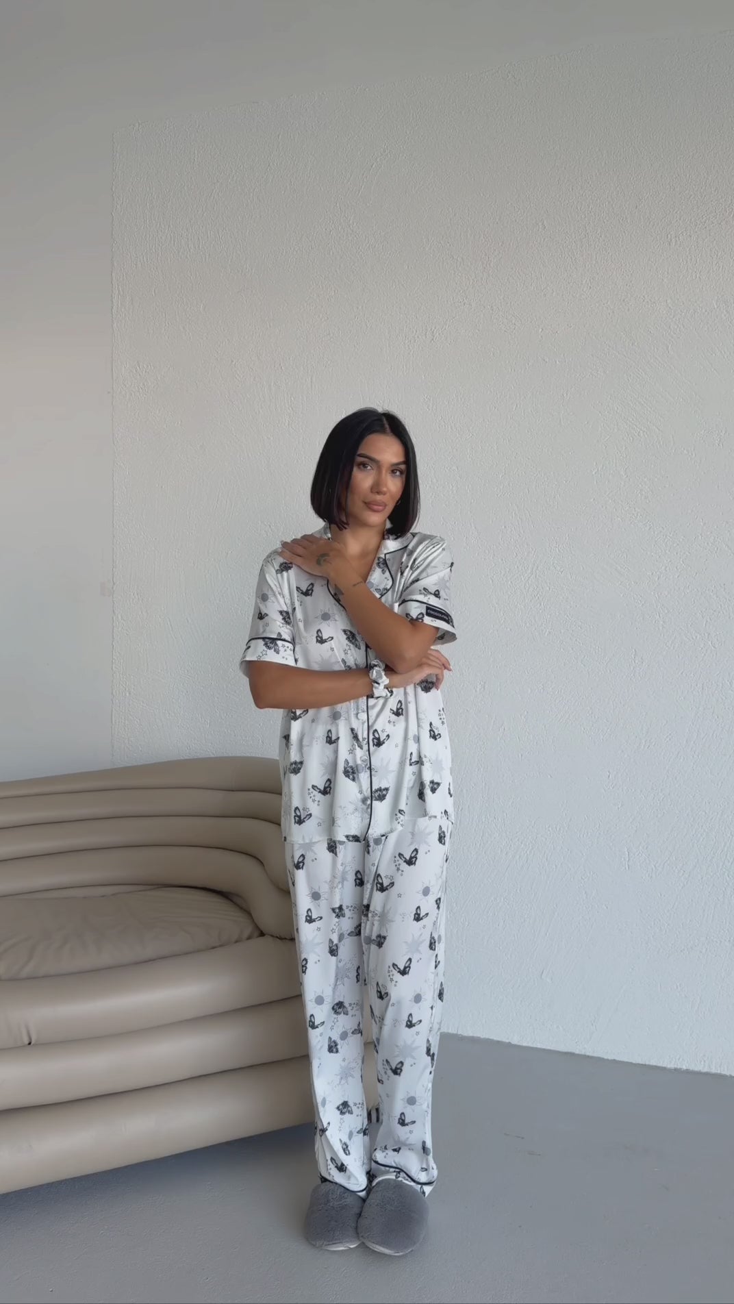 4 Parça Premium Saten Pijama Seti | Toka & Bandana Dahil ✨