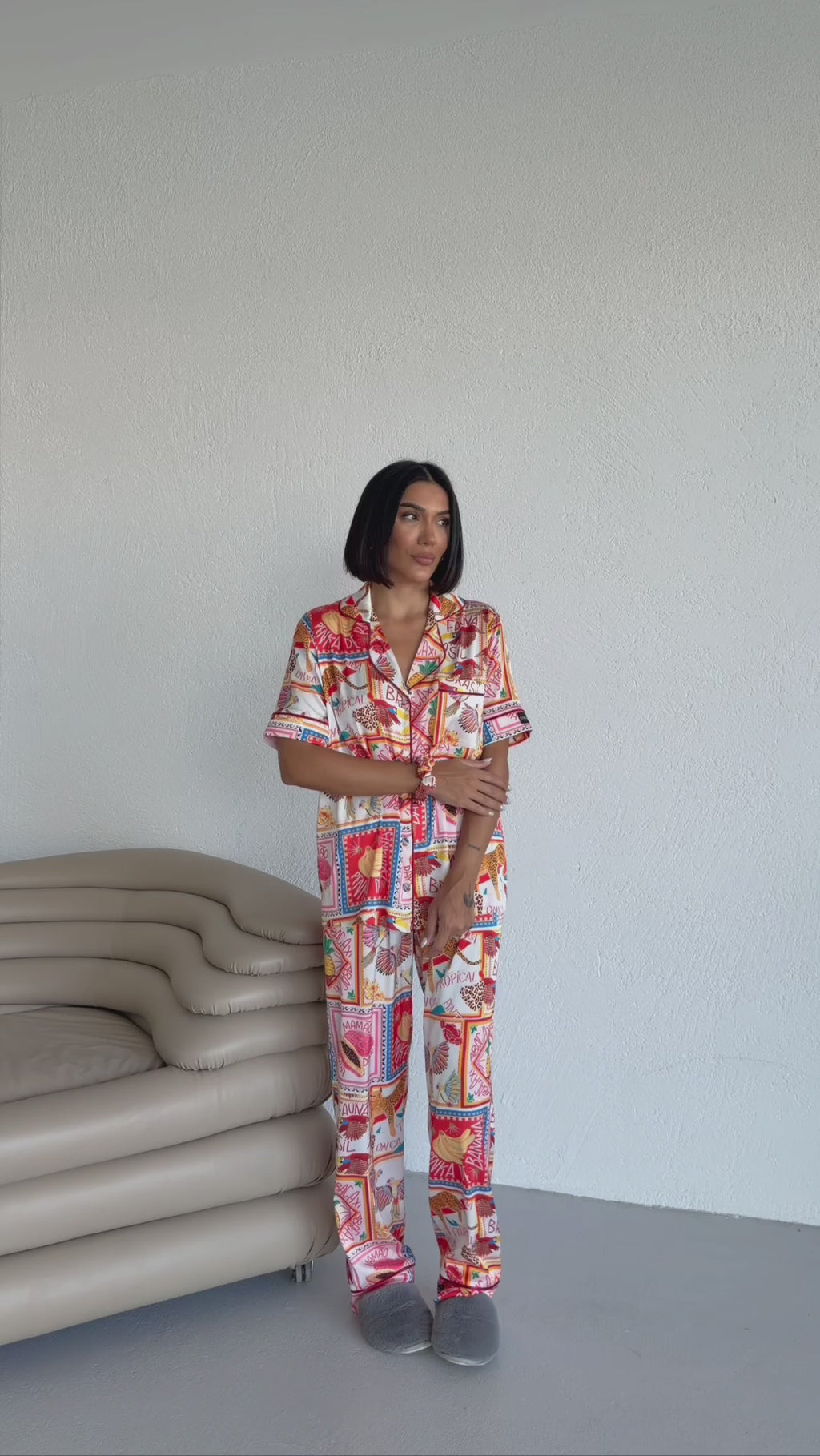 4 Parça Premium Saten Pijama Seti | Toka & Bandana Dahil ✨