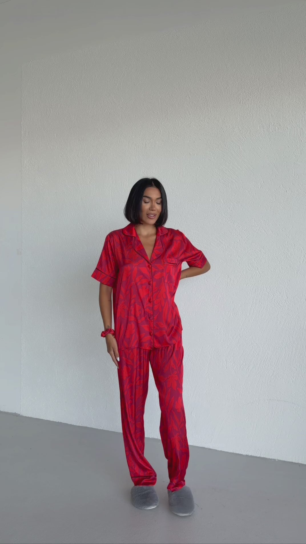 4 Parça Premium Saten Pijama Seti | Toka & Bandana Dahil ✨