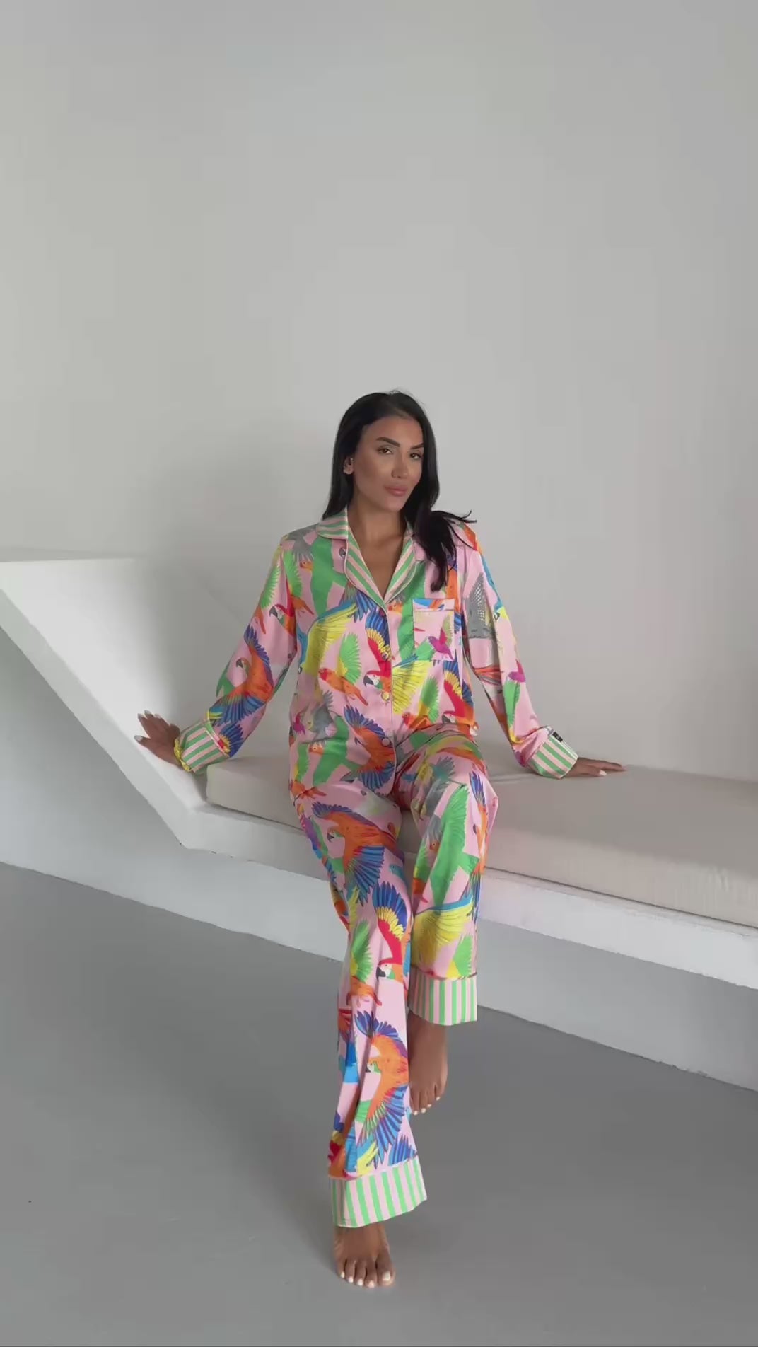 4 Parça Premium Saten Pijama Seti | Toka & Bandana Dahil ✨
