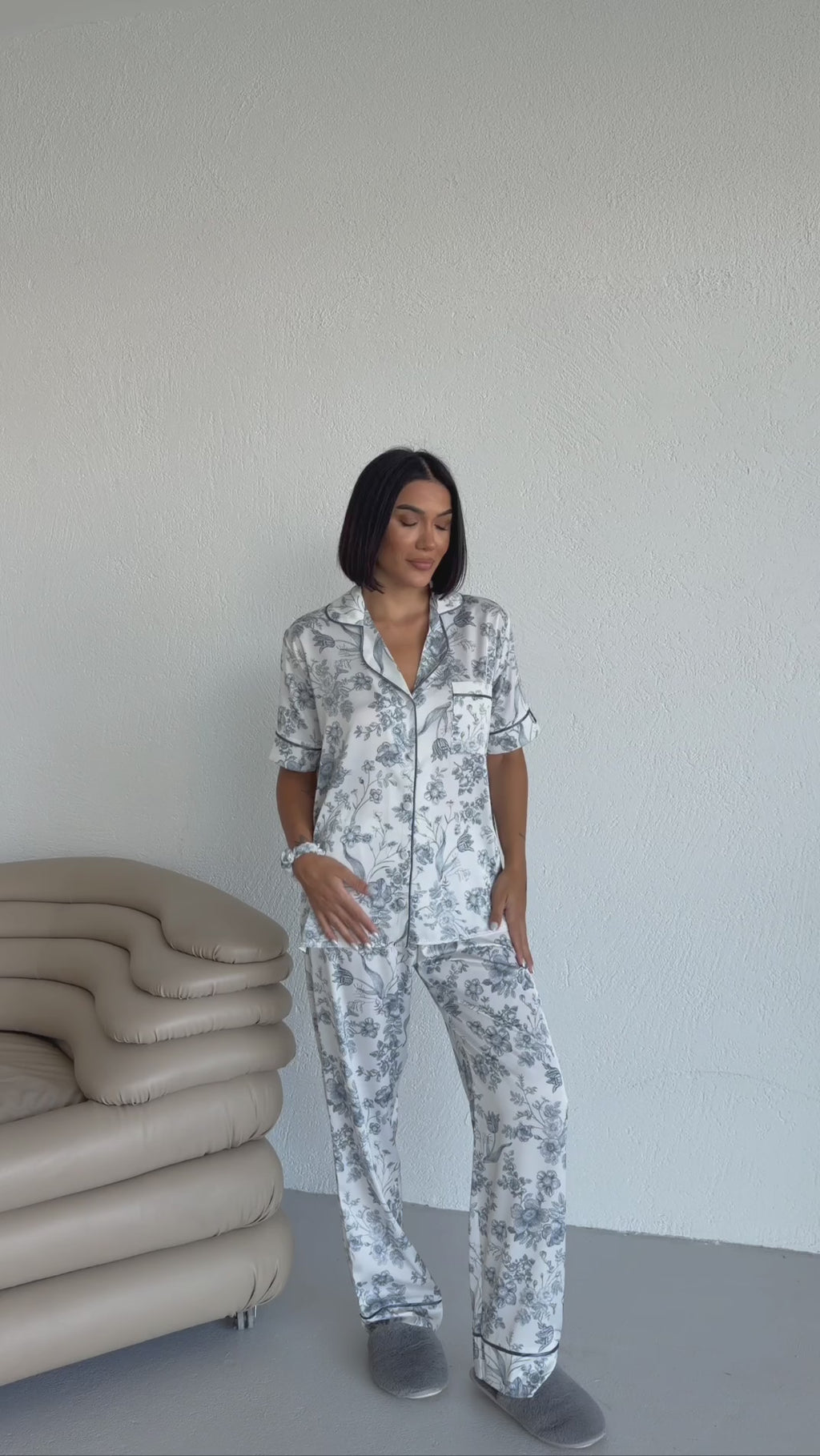4 Parça Premium Saten Pijama Seti | Toka & Bandana Dahil ✨