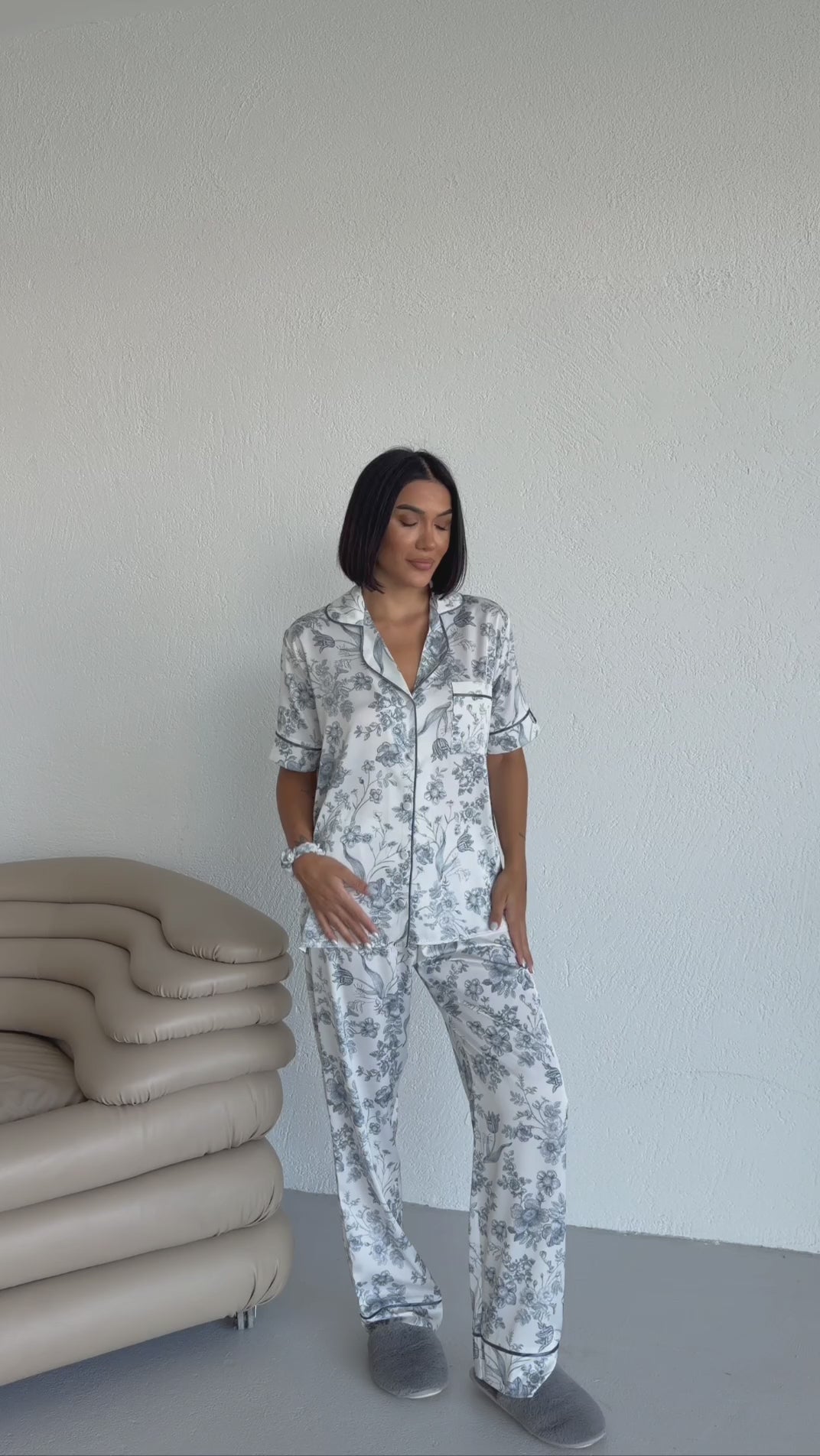 4 Parça Premium Saten Pijama Seti | Toka & Bandana Dahil ✨