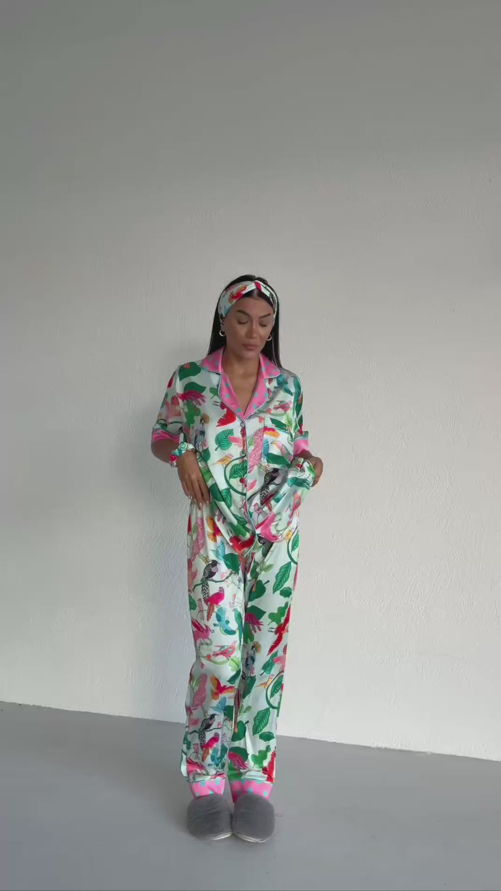 4 Parça Premium Saten Pijama Seti | Toka & Bandana Dahil ✨