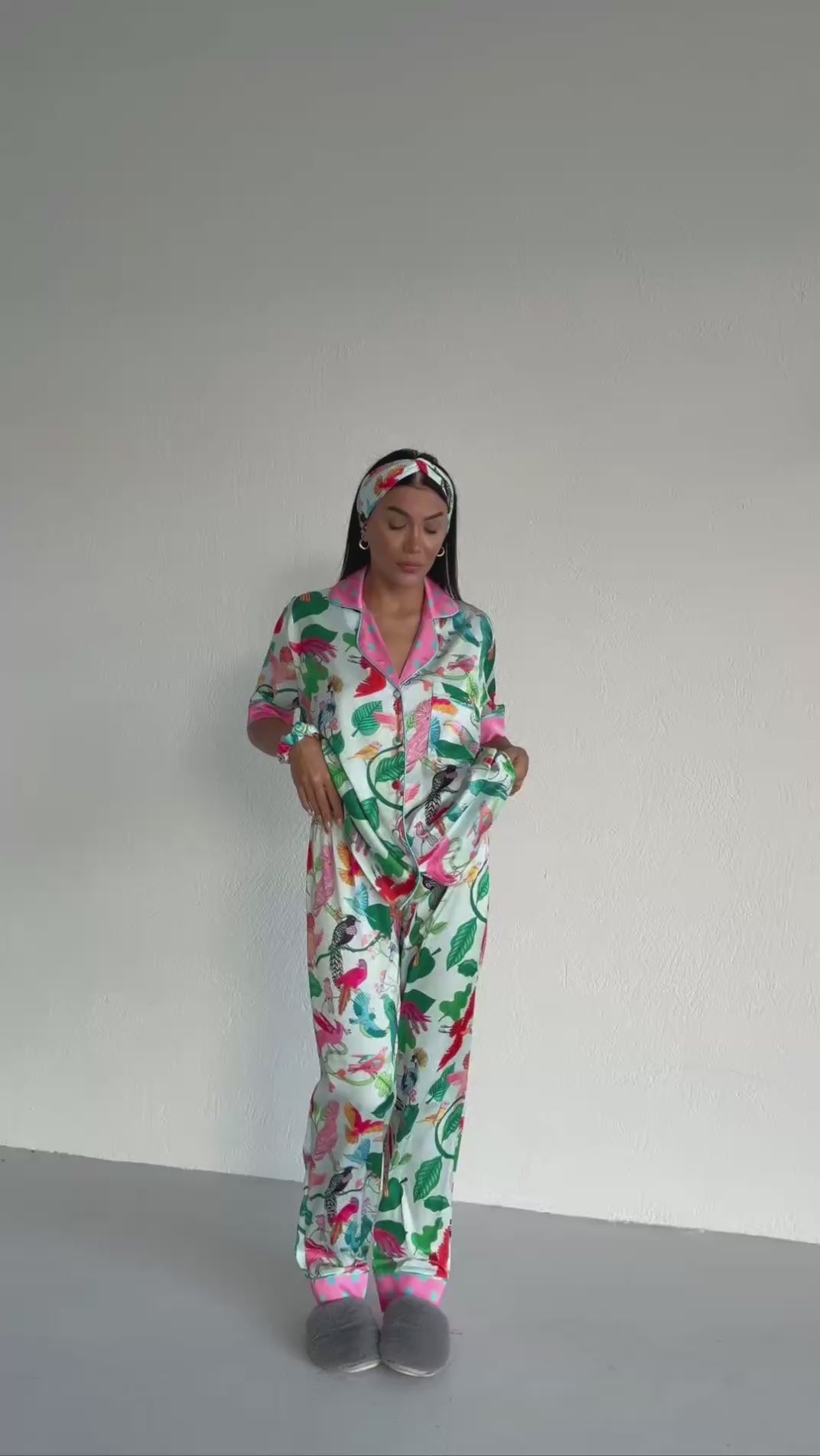 4 Parça Premium Saten Pijama Seti | Toka & Bandana Dahil ✨