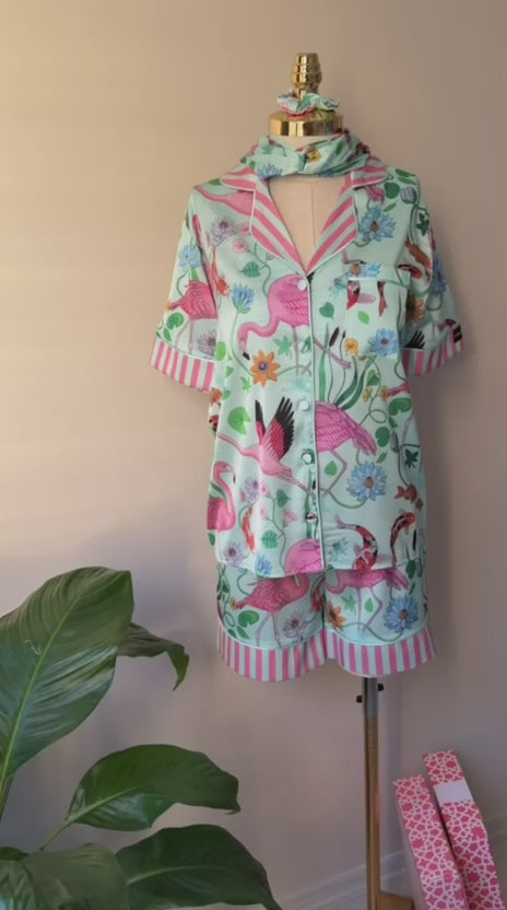4 Parça Premium Saten Pijama Seti | Toka & Bandana Dahil ✨