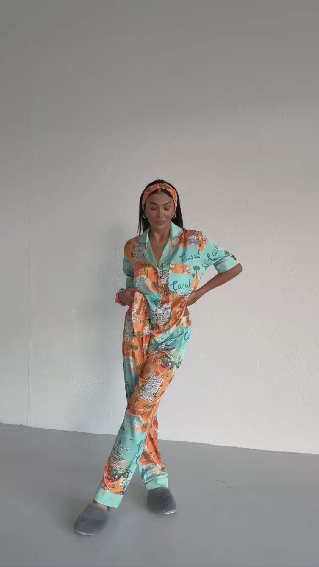 4 Parça Premium Saten Pijama Seti | Toka & Bandana Dahil ✨