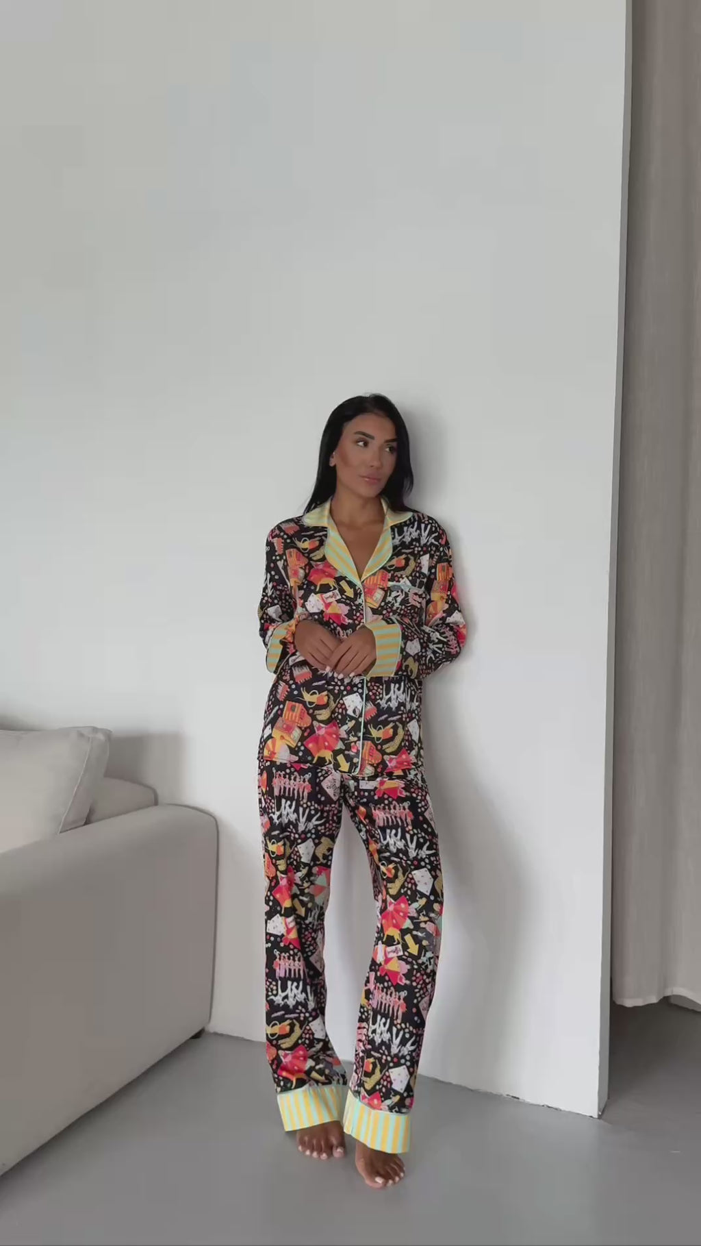 4 Parça Premium Saten Pijama Seti | Toka & Bandana Dahil ✨