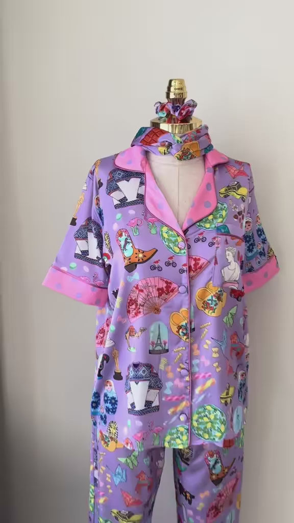 4 Parça Premium Saten Pijama Seti | Toka & Bandana Dahil ✨